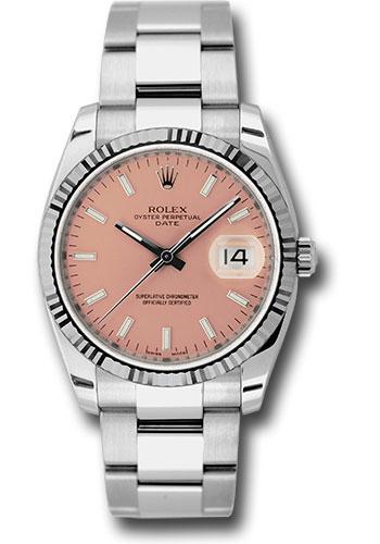 Rolex Date 34 Watch - Fluted Bezel - Pink Index Dial - 115234 pso