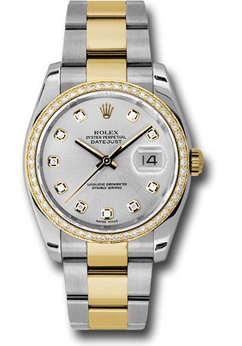 Rolex Steel and Yellow Gold Rolesor Datejust 36 Watch - 52 Diamond Bezel - Silver Diamond Dial - Oyster Bracelet - 116243 sdo