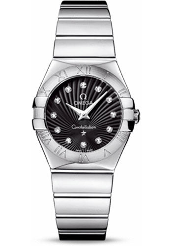 Omega Ladies Constellation Polished Quartz Watch - 27 mm Polished Steel Case - Black Dial - Steel Bracelet - 123.10.27.60.51.002