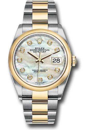 Rolex Steel and Yellow Gold Rolesor Datejust 36 Watch - Domed Bezel - White Mother-Of-Pearl Diamond Dial - Oyster Bracelet - 126203 mdo