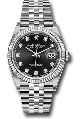 Rolex Stainless Steel Datejust 36mm 126234 Fluted Bezel Black Diamond Dial Jubilee Bracelet