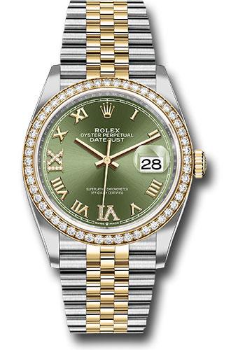 Rolex Steel and Yellow Gold Rolesor Datejust 36 Watch - Yellow Diamond Bezel - Olive Green Roman Dial - Jubilee Bracelet - 126283RBR ogdr69j