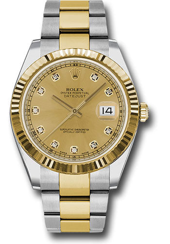 Rolex Datejust 41 126333 Fluted Bezel Jubilee Band Champagne Diamond Dial Two Tone Yellow Gold
