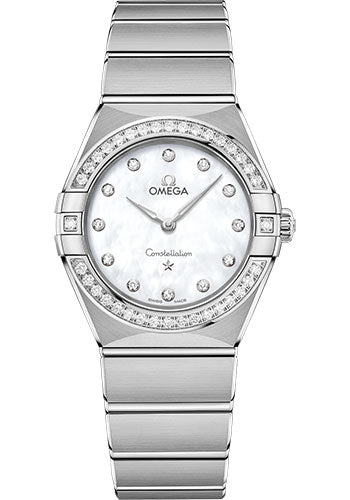 Omega Constellation Manhattan Quartz Watch - 28 mm Steel Case - Diamond-Paved Bezel - Mother-Of-Pearl Diamond Dial - 131.15.28.60.55.001