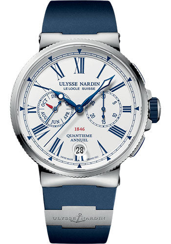 Ulysse Nardin Marine Chronograph 43 mm - Steel Case - White Blue Dial - Rubber Strap