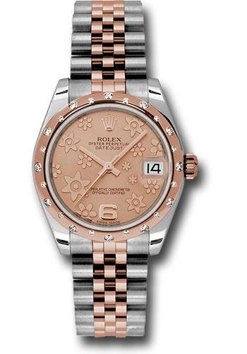 Rolex Steel and Everose Gold Datejust 31 Watch - 24 Diamond Bezel - Pink Champagne Floral Motif Dial - Jubilee Bracelet - 178341 pchfj