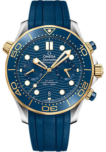 Omega Seamaster Diver 300M Omega Co-Axial Master Chronometer Chronograph - 44 mm Steel And Yellow Gold Case - Blue Dial - Blue Rubber Strap - 210.22.44.51.03.001