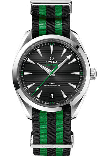 Omega Aqua Terra 150M Co-Axial Master Chronometer Golf Edition Watch - 41 mm Steel Case - Black Dial - Black And Green Striped Nato Strap - 220.12.41.21.01.002