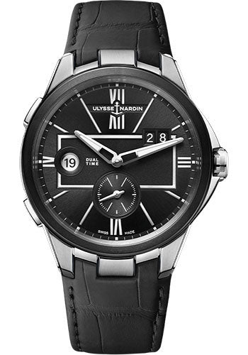 Ulysse Nardin Executive Dual Time 42 mm Beware of Blast - Steel Case - Black Dial - Leather Strap