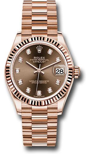 Rolex Everose Gold Datejust 31 Watch - Fluted Bezel - Chocolate Diamon