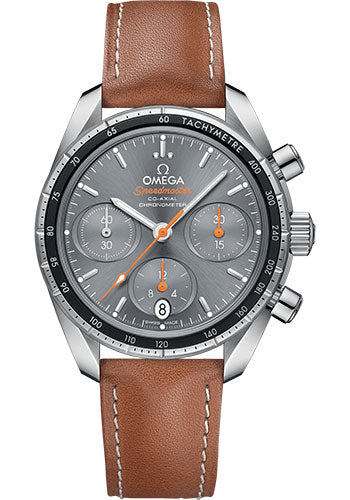 Omega Speedmaster 38 Co-Axial Chronograph Watch - 38 mm Steel Case - Grey Dial - Novo Nappa Leather Strap - 324.32.38.50.06.001