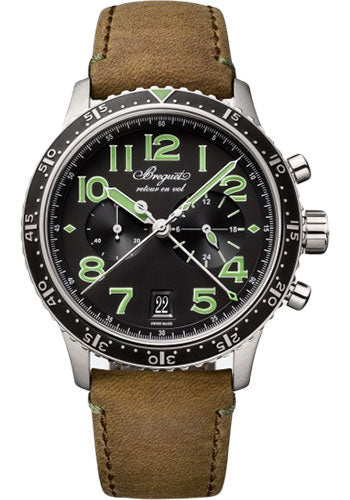 Breguet Type XXI 3815 - Titanium Case - Green Luminescent Black Dial - Calfskin Strap Limited Edition of 250 - 3815TI/HM/3ZU