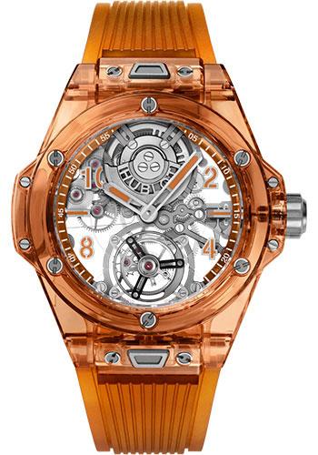 Hublot Big Bang Tourbillon Automatic Orange Sapphire Watch - 45 mm - Sapphire Dial - Transparent Orange Rubber Strap-419.JO.0120.RT