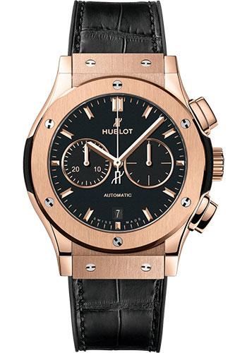 Hublot Classic Fusion Chronograph King Gold Watch - 42 mm - Black Dial - Black Rubber and Leather Strap-541.OX.1181.LR