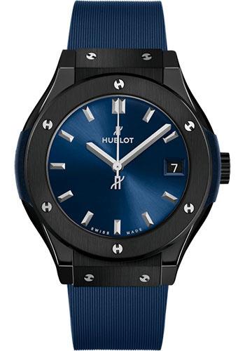 Hublot Classic Fusion Ceramic Blue Watch - 33 mm - Blue Dial - Blue Lined Rubber Strap-581.CM.7170.RX