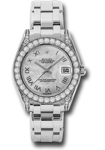 Rolex White Gold Datejust Pearlmaster 34 Watch - 34 Diamond Bezel - White Mother-Of-Pearl Roman Dial - 81159 mr