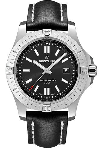 Breitling Colt Automatic Watch - Stainless Steel - Black Dial - Black Calfskin Leather Strap - Folding Buckle - A17388101B1X2