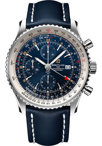 Breitling Navitimer Chronograph GMT 46 Watch - Steel - Blue Dial - Blue Leather Strap - Tang Buckle - A24322121C2X1
