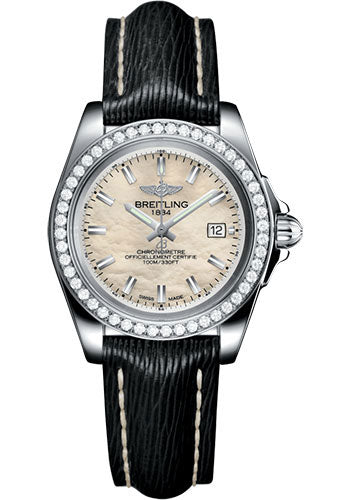 Breitling Galactic 32 Sleek Watch - Steel - Mother-Of-Pearl Dial - Black Sahara Strap - Tang Buckle - A7133053/A800/208X/A14BA.1