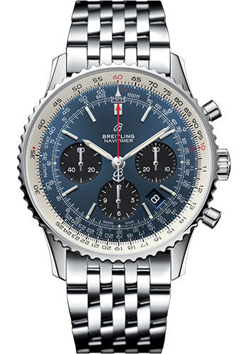 Breitling Navitimer 1 B01 Chronograph 43 Watch - Steel Case - Mercury Silver Dial - Steel Pilot Bracelet - AB0121211C1A1