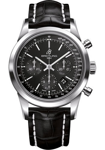 Breitling Transocean Chronograph Watch - Steel - Black Dial - Black Croco Strap - Folding Buckle - AB015212/BA99/744P/A20D.1