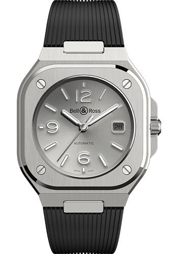 Bell & Ross BR 05 Grey Steel Watch - Black Rubber Strap