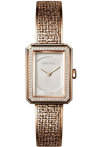 Chanel BOYFRIEND TWEED Quartz Watch - Small Beige Gold Case - Diamond Bezel - Opaline Dial - Beige Gold Bracelet - H4881