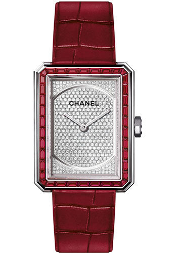 Chanel BOYFRIEND RUBIES Quartz Watch - Medium White Gold Case - Red Strap - H5086