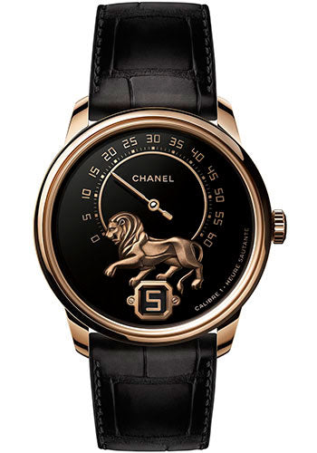 Chanel Monsieur Manual-Wind Watch - Beige Gold Case - Black Grand Feu Enamel Dial - Black Strap Limited Edition of 20 - H5488