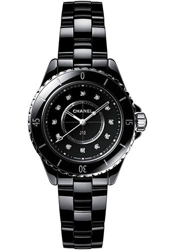 Chanel J12 Quartz Watch - 33mm Black Ceramic And Steel Case - Black Diamond Dial - Black Ceramic Bracelet - H5701