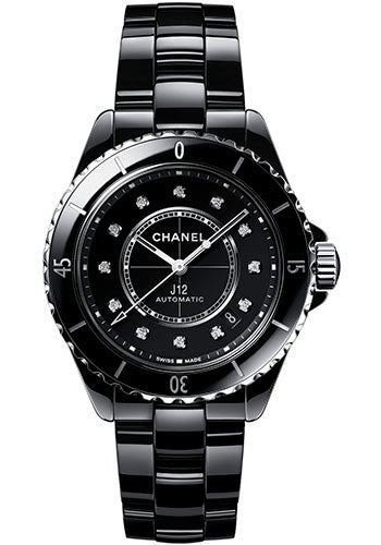 Chanel J12 Automatic Watch - 38mm Black Ceramic And Steel Case - Black Diamond Dial - Black Ceramic Bracelet - H5702