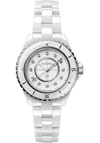 Chanel J12 Quartz Watch - 33mm White Ceramic And Steel Case - White Diamond Dial - White Ceramic Bracelet - H5703