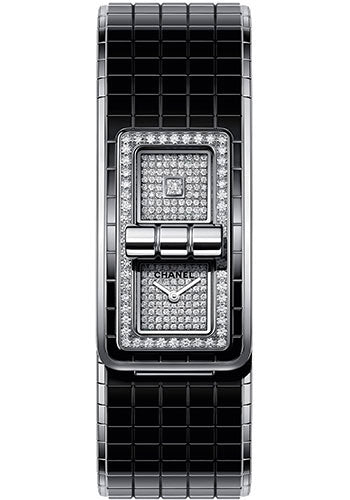 Chanel CODE COCO Quartz Watch - Steel Case - Diamond Bezel - Double Dial - Steel And Black Ceramic Bracelet - H6027