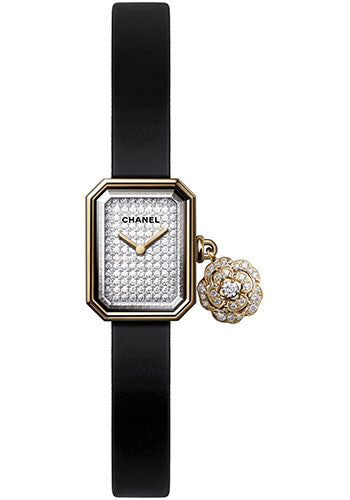 Chanel Premiere Extrait de Camelia Quartz Watch - Yellow Gold Diamond Case - Black Rubber Strap Limited Edition of 1,000 - H6362