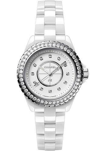 Chanel J12 Quartz Watch - 33mm White Ceramic And Steel Case - Diamond Bezel - White Diamond Dial - White Ceramic Bracelet - H6418