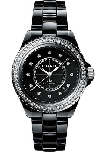 Chanel J12 Diamond Bezel Automatic Watch - 38mm Black Ceramic And Steel Case - Diamond Bezel - Black Diamond Dial - Black Ceramic Bracelet - H6526