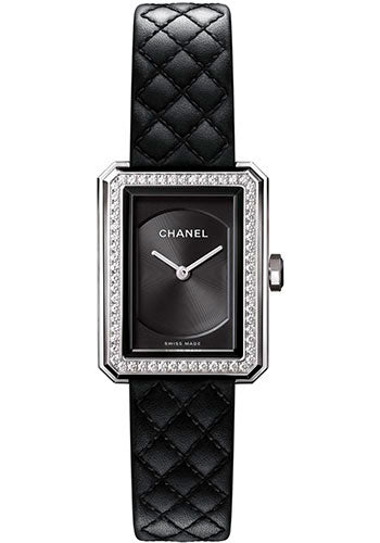 Chanel BOYFRIEND Quartz Watch - Small Steel Case - Diamond Bezel - Black Dial - Black Strap - H6586