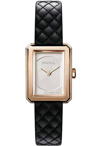 Chanel BOYFRIEND Quartz Watch - Small Beige Gold Case - Opaline Dial - Black Strap - H6587