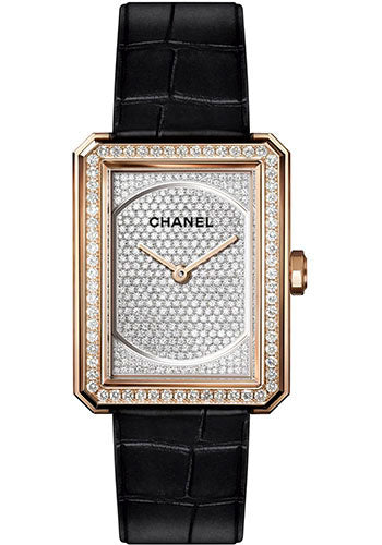 Chanel BOYFRIEND Quartz Watch - Medium Beige Gold Case - Diamond Bezel - Black Strap - H6593