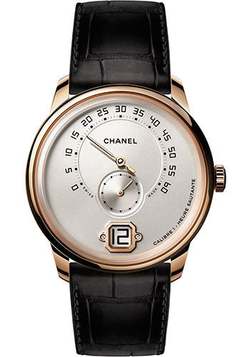 Chanel Monsieur Manual-Wind Watch - Beige Gold Case - Ivory Opaline Dial - Black Strap - H6596