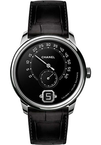 Chanel Monsieur Manual-Wind Watch - Platinum Case - Grand Feu Enamel Dial - Black Strap Limited Edition of 100 - H6597