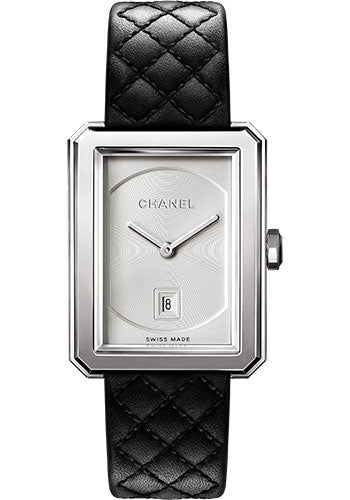 Chanel BOYFRIEND Quartz Watch - Medium Steel Case - Opaline Dial - Black Strap - H6954