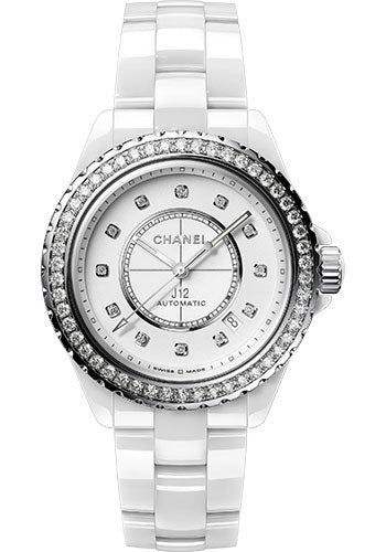 Chanel J12 Diamond Bezel Automatic Watch - 38mm White Ceramic And Steel Case - Diamond Bezel - White Diamond Dial - White Ceramic Bracelet - H7189