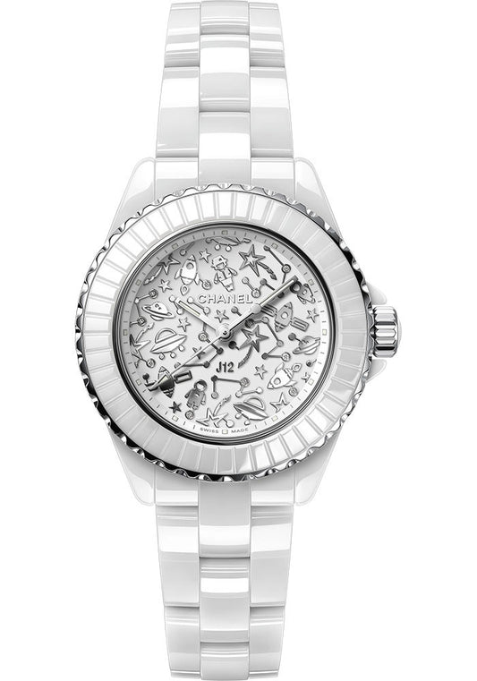 Chanel J12 COSMIC Quartz Watch, 33 MM - 33mm White Ceramic And Steel Case - White Diamond Dial - White Ceramic Bracelet - H7990