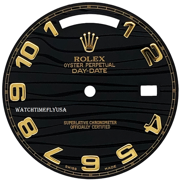 ROLEX Day-Date II Black Wave Dial For Yellow Gold President 218238
