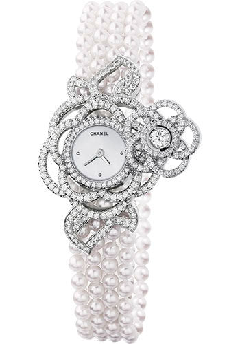 Chanel Camelia Jewelry Watch - Secret Watch With Embroidered Camellia Motif - Medium White Gold Case - J10741