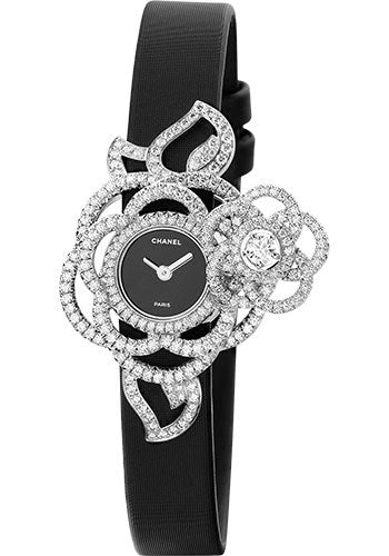 Chanel Camelia Jewelry Watch - Secret Watch With Embroidered Camellia Motif - Medium White Gold Case - J3755