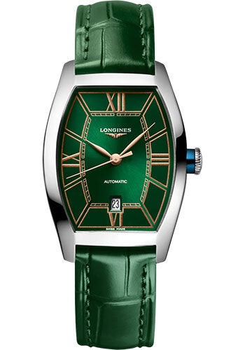 Longines Evidenza Automatic Watch - 26.00 X 30.6 mm Steel Case - Green Roman Dial - Green Strap - L2.142.4.06.2