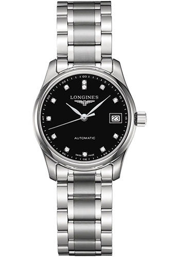 Longines Master Collection Automatic Watch - 29 mm Steel Case - Black Diamond Dial - Bracelet - L2.257.4.57.6