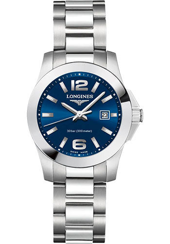 Longines Conquest Quartz Watch - 29.5 mm Steel Case - Blue Arabic Dial - Bracelet - L3.376.4.96.6
